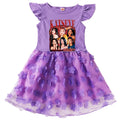 KATSEYE Kpop Clothes Kids Cartoon Summer Dress&bag Baby Girls Fly Sleeve Casual Dresses Girl Sequin Mesh Party Princess Vestidos