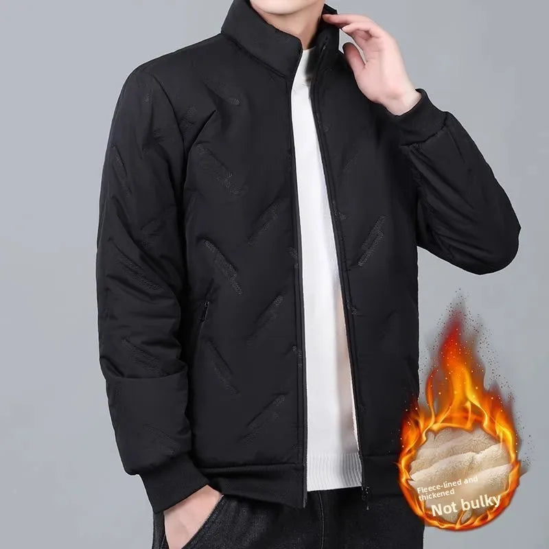 Men's down Cotton Jacket Long Sleeve Warmth Windproof Fleece Lined Autumn Winter Workwear Casual Loose Fit Youth Style