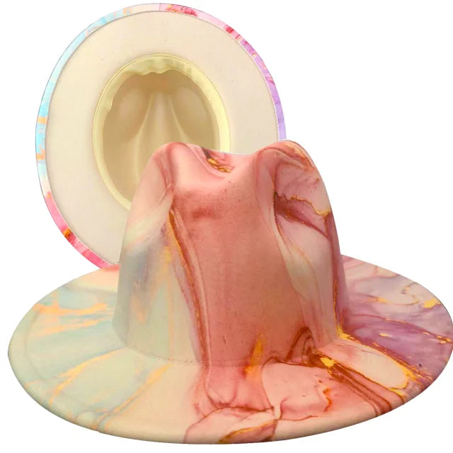 Fedora hat Women's hat wide-brimmed hat Fedora hat autumn winter men retro fashion tie-dye felt jazz Panama hat wedding hat