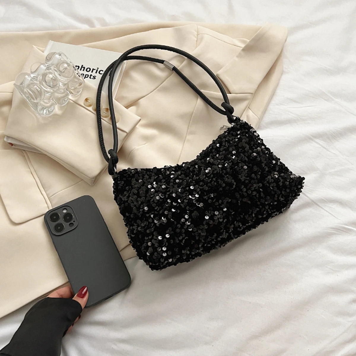 Black Spice Glitter Underarm Bag Casual Chic Design Crossbody Shoulder Bag One Outfit