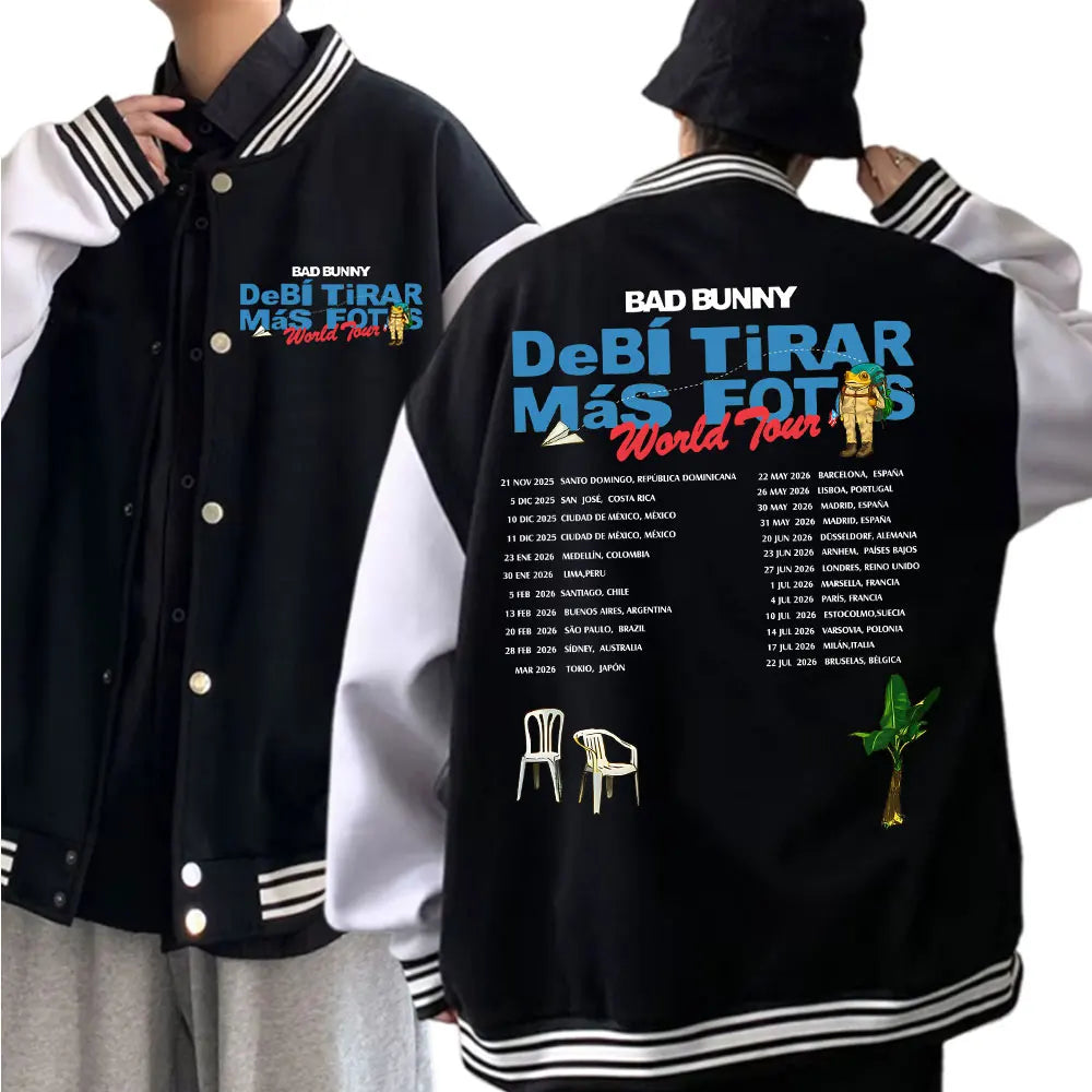 Bad Bunny DTMF World Tour 2025-2026 Baseball Uniform Jacket Hiphop Bad Bunny Concert Music Baseball Jackets for Fans Gift