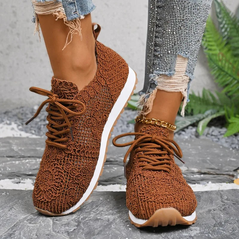 2025 New Sneakers for Women Fashion Breathable Comfortable Soft Sneakers Women Mesh Fabric Lace Up Woman Shoes Female Footwear