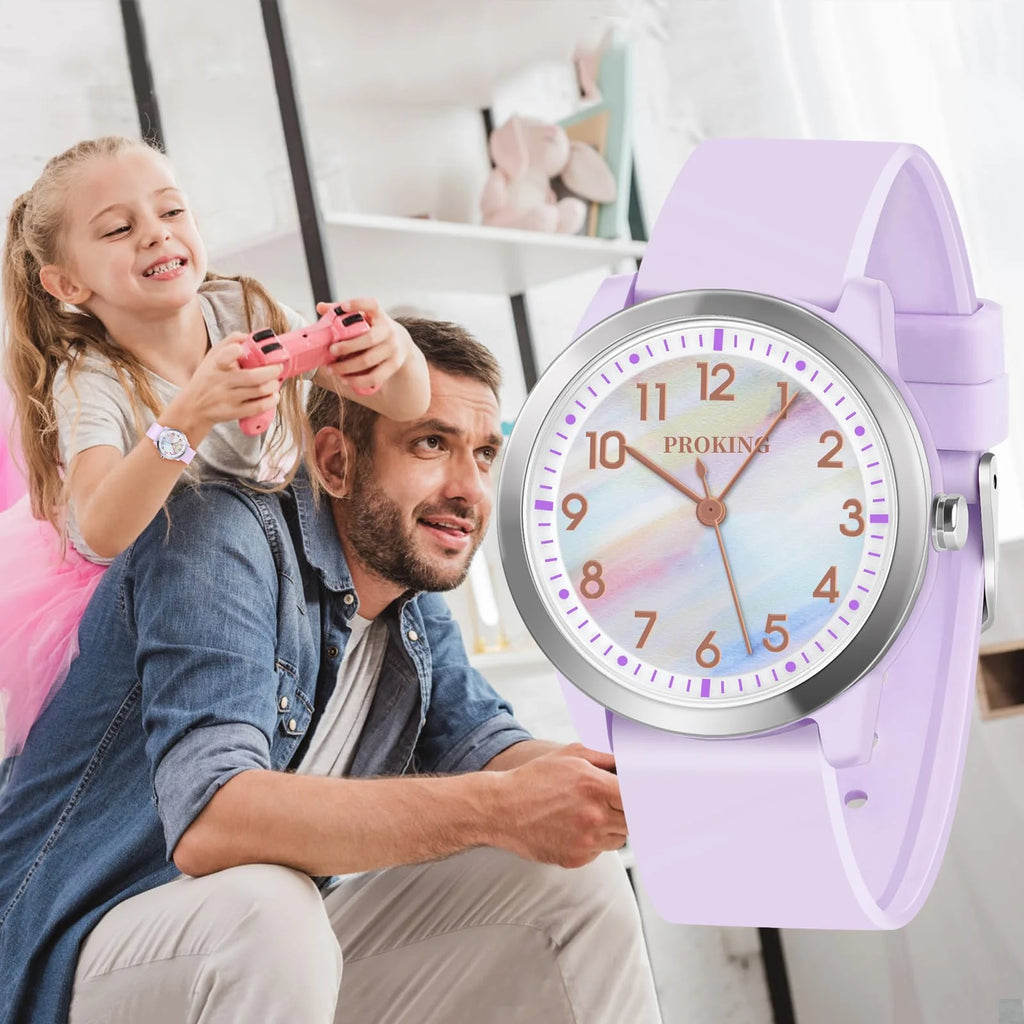 PROKING Kids Watch for Girls Boys Children Teens Analog for Kid 8-18 Years Old Learning Time and Easy to Read 50M Waterproof Wit