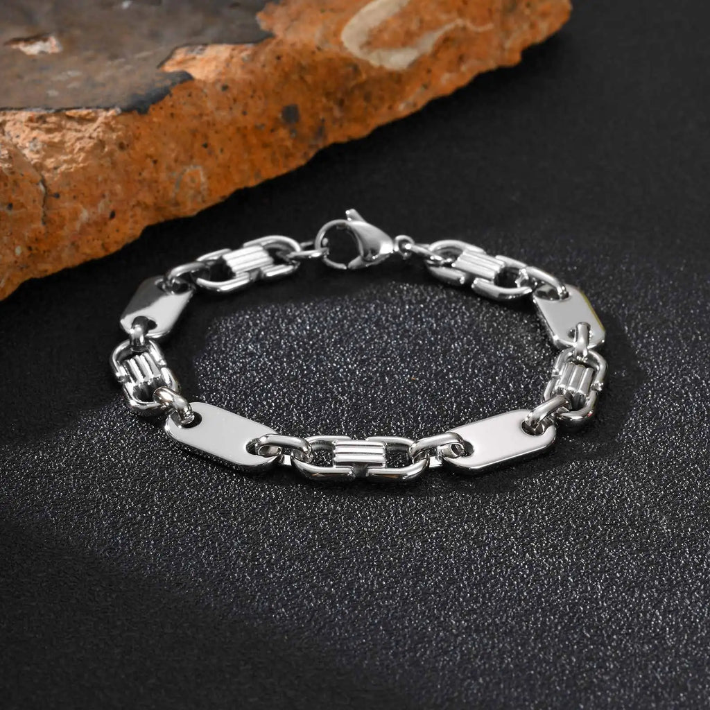 Trendy Classic Stainless Steel Bracelet for Men, Geometric Handmade Chain Bracelet, Fashion Jewelry Gift for Him ﻿