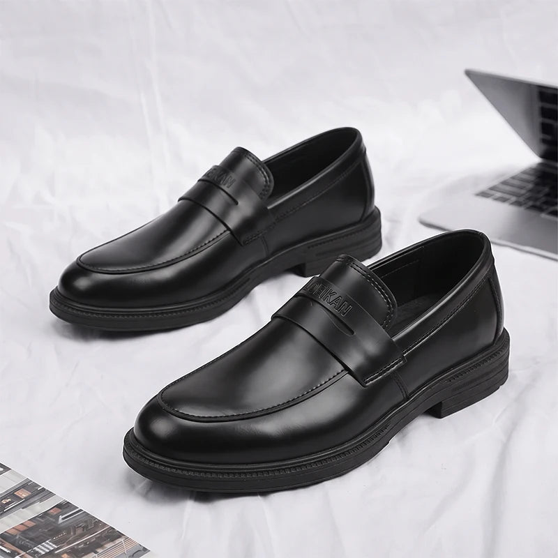 Men Black Penny Loafers Slip‑on Thick Sole Business Casual Office Daily Men Leather Shoes