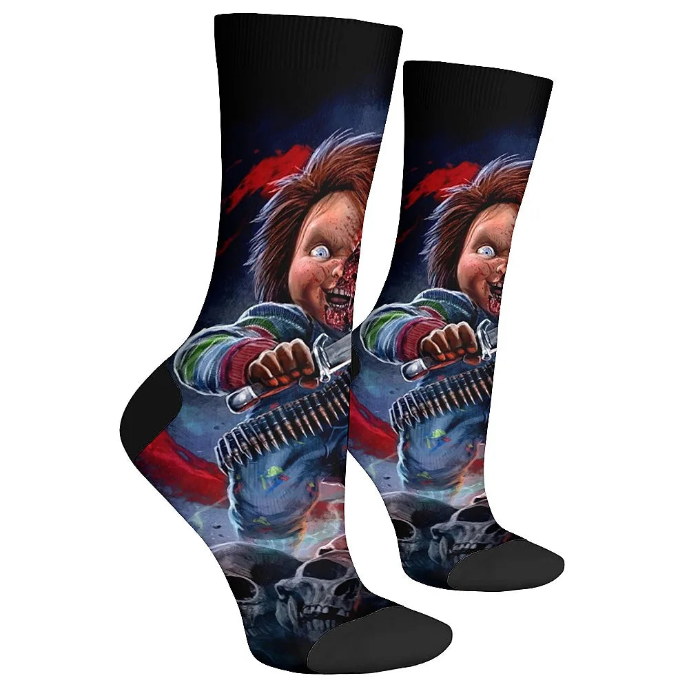 Horror movie themed men's fashion socks, fun crew socks, comfortable breathable socks, retro casual sports, the ideal gift.