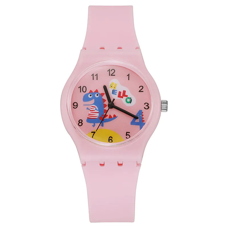 Children's Watch Boys and Girls Cute Cartoon For Little Dinosaur Kids Students Quartz Watches Silicone Candy Color