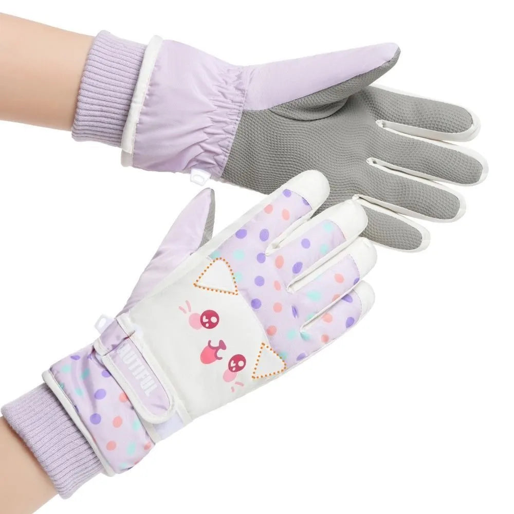 Kawaii Cartoon Children Ski Gloves Full Finger Riding Kids Snowboard Gloves Keep Warm Thicken Girls Skiing Gloves Boys/girls
