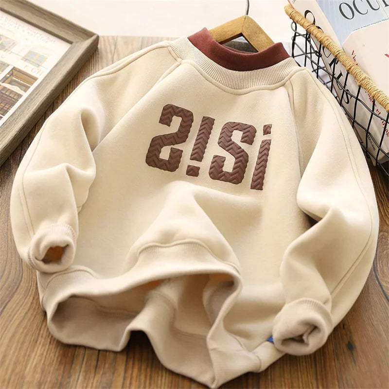 Warm Boys Thick Sweatshirts Children Plus Velvet Pullover Kids Winter Casual Clothes Teenager Autumn Printed Sport Shirts 4-14Y