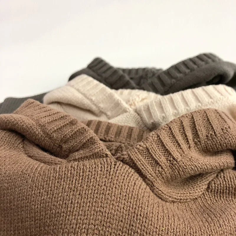 Spring Kids Hooded Knitted Sweater 1-6Y Girls Boys Cotton Solid Color Vintage Tops 2026 Children Pocket Pullover Outside Wear