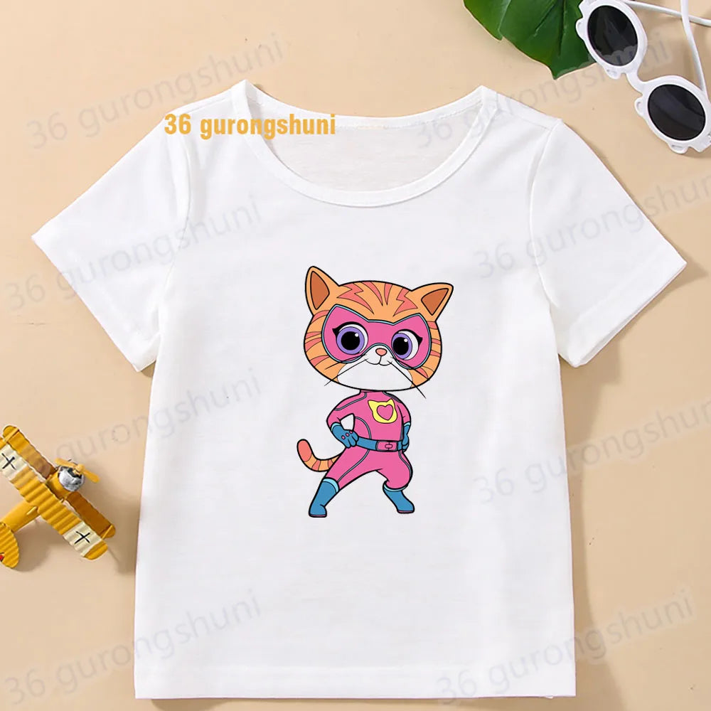 Boys T Shirts Children Clothes superkitties Kids Tshirt super kitties baby T-shirt 4 5 6 birthday summer Tops For Girls-clothing