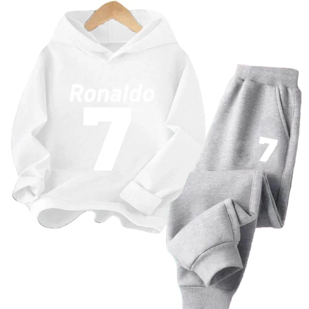 Ronaldo Kids' Sportswear Set: Minimalist Print Hoodie and Pants – A Christmas Gift for Boys and Girls