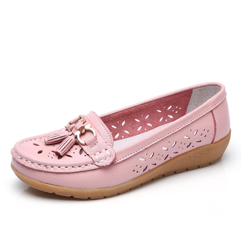 Women Wedge Flats Genuine Leather Slip On Loafers Moccasins Casual Shoes Luxury Brand Designs Big Size 41 42 43