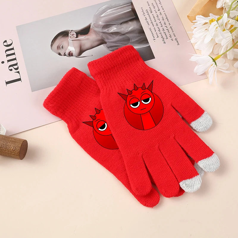 Sprunki Gloves for Children Anime Cartoon Cute Knitted Glove Boys Girls Winter Touchable Screen Warm Accessories Kawaii Mittens