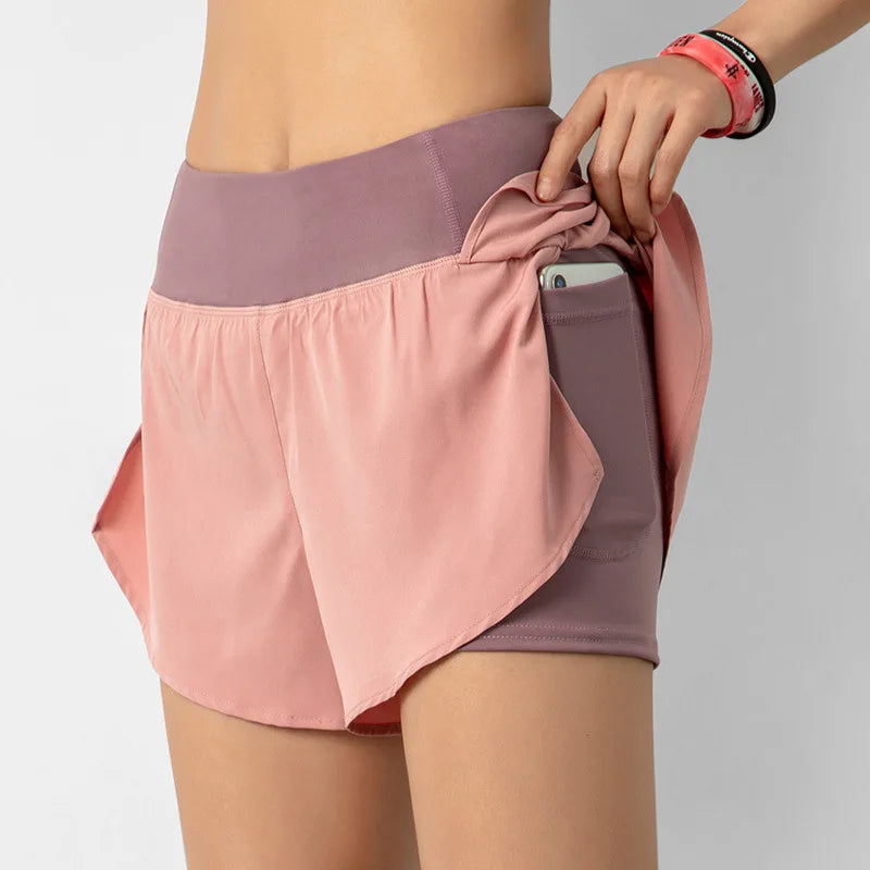Sport Shorts Women Sportswear Double-deck Running Shorts Yoga Bottoms Summer Gym Fitness Training Jogging Short Pants