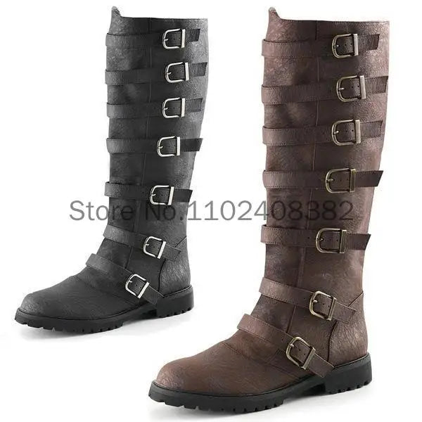 Mens Medieval Boots Mid-calf Military Combat Boots Gothic Belt Punk Boots Men Shoes Tactical Army Boot Large Men's Boots 40-48