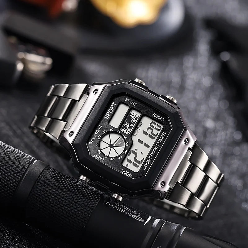 Digital Watch Watch Stainless Steel Strap Countdown Sport Watches Waterproof Led Electronic Wristwatch for Men Gift
