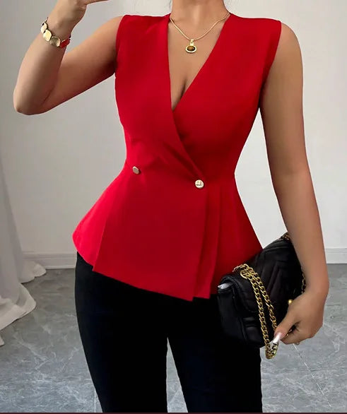 Summer New Women's Solid Color Elegant Blazer Vest - Stylish Western Fashion Lightweight Jacket for Casual/Office/Party