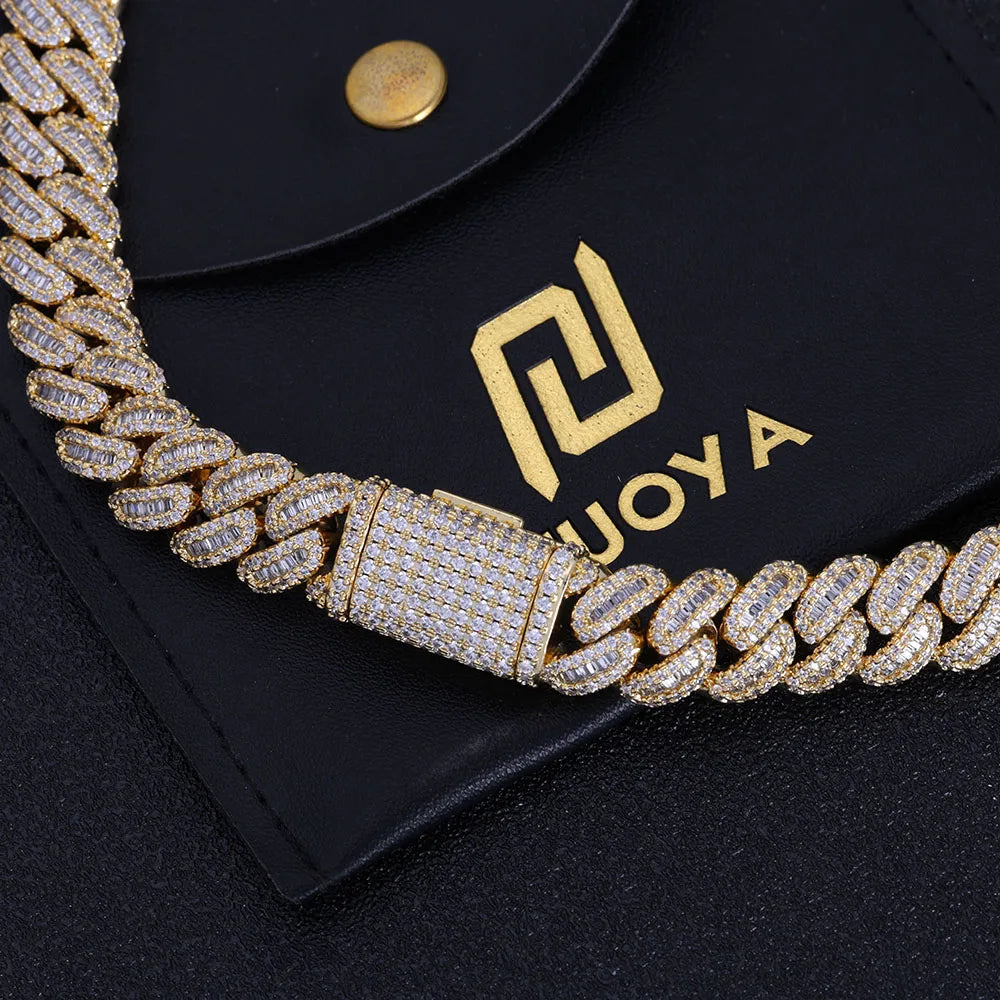 Hip hop Men's Necklace High end Diamond Cuban Chain Square Claw Set With Shiny Stone Brass Miami Women's Jewelry