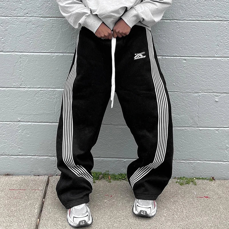 Hip-Hop Streetwear Pant Men Casual Striped Sweatpants Spring Autumn Couple Baggy Elastic Waist Jogging Trousers High Street Pant