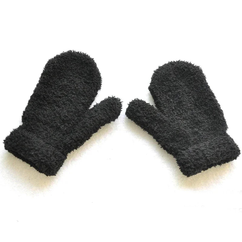 New 1-4Y Kids Gloves Winter Baby Plush Coral Gloves Toddler Full Fingers Cute Mittens Warm Windproof Glove For Boys Girls