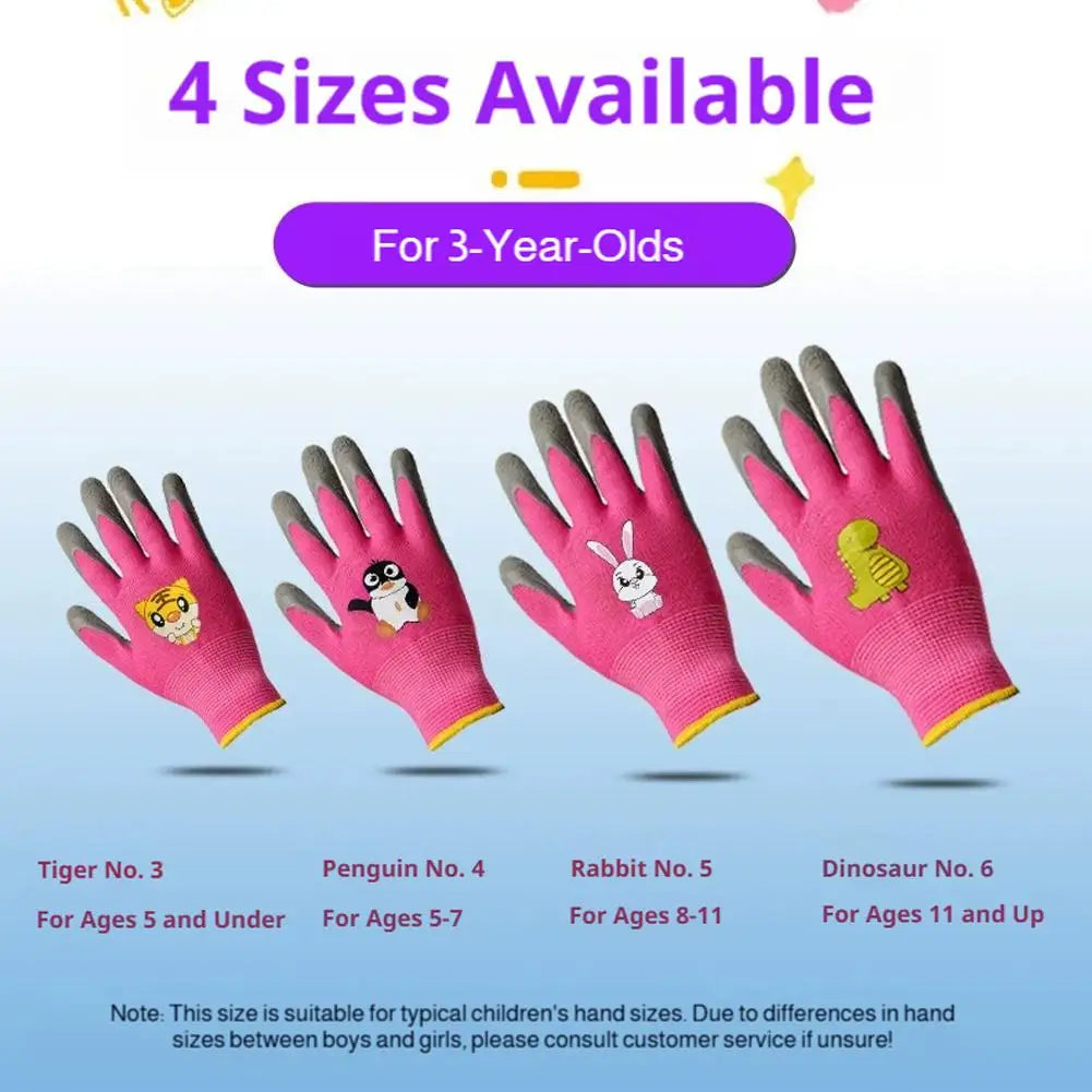 Kids Gardening Gloves, Non-slip Cartoon Rubber Coated Yard Work Gloves Waterproof Durable Safety Gloves for Toddlers Boys Girls
