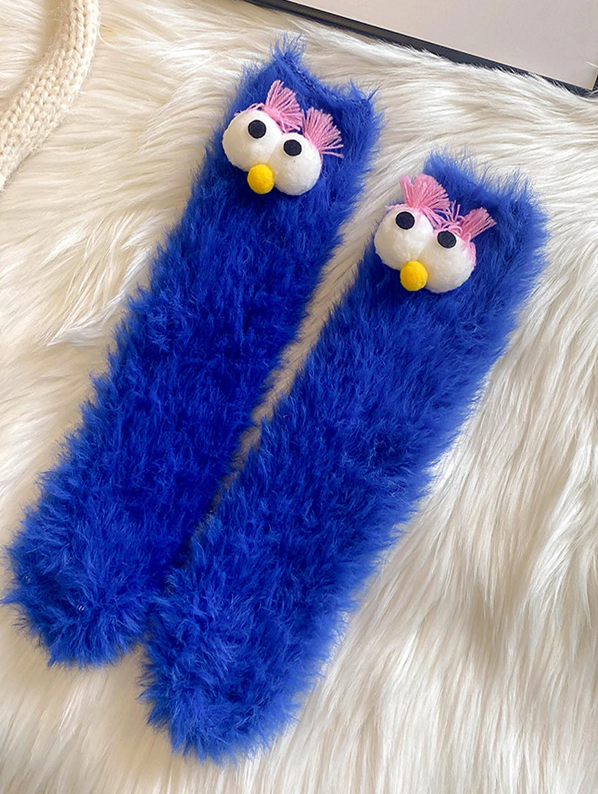 1 Pair of Women's Creative Socks, Festive Socks, Cartoon Socks, Plush Socks, Ankle Socks, Big-Eyed Socks, Cute Socks, Warm Socks