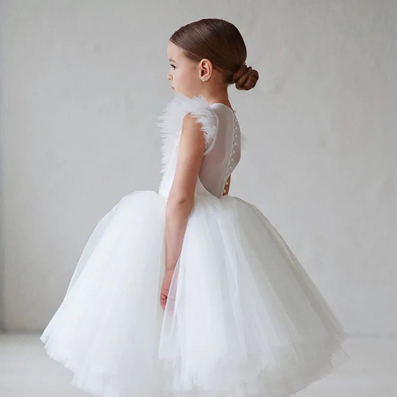 Teenage Girls Dress Children's Clothing Party Elegant Princess Long Tulle Baby Girls Kids Lace Wedding Ceremony Dresses