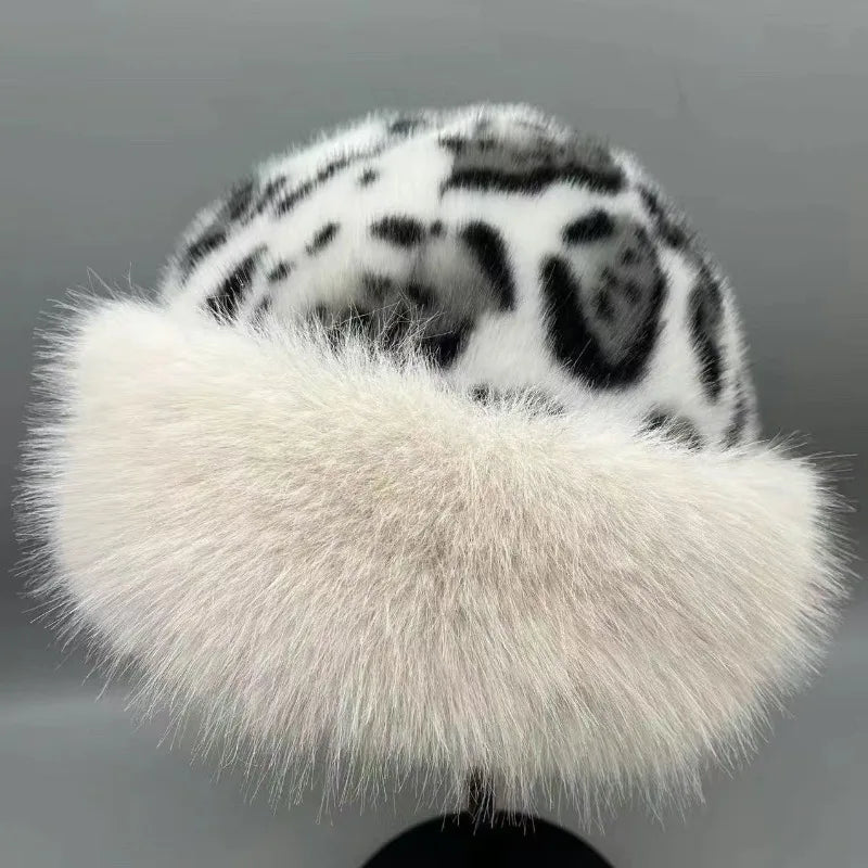 Fashionable Leopard Print Plush Hat Women's Autumn and Winter Retro Thickening Cold Protection To Show The Face Hats for Women