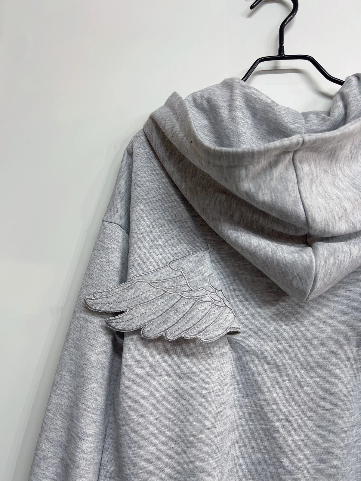 Women Fashion Grey Angel Wing Embroidered Hoodie Zipper Kawaii Pullover Sweatshirt Wing Y2K Streetwear Goth 2000s Alt Clothes