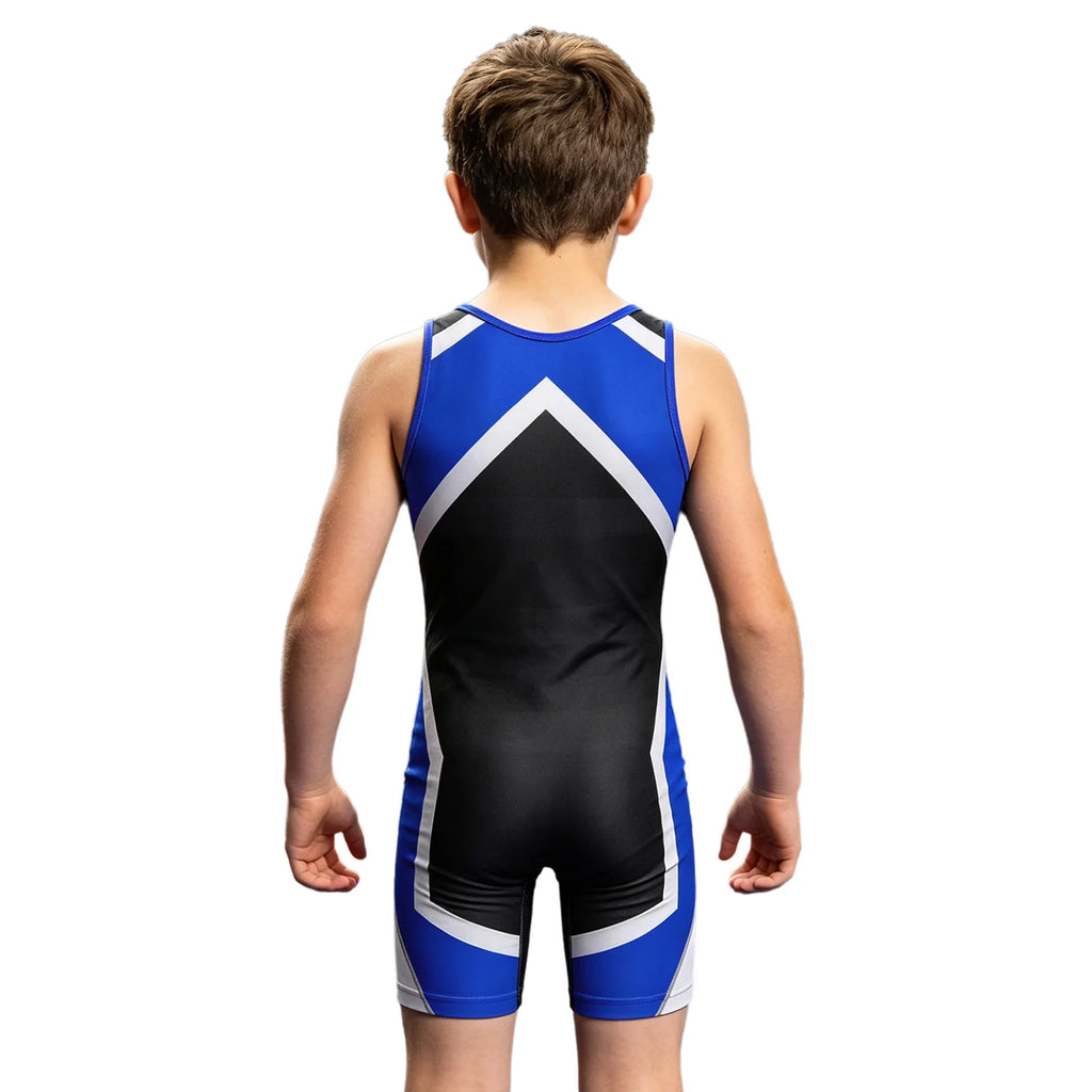 Kids Boys Wrestling Singlet Color Block Jumpsuit Quick-dry Sleeveless Thigh Length Bodysuit Sports Workout Exercise Cycling Set