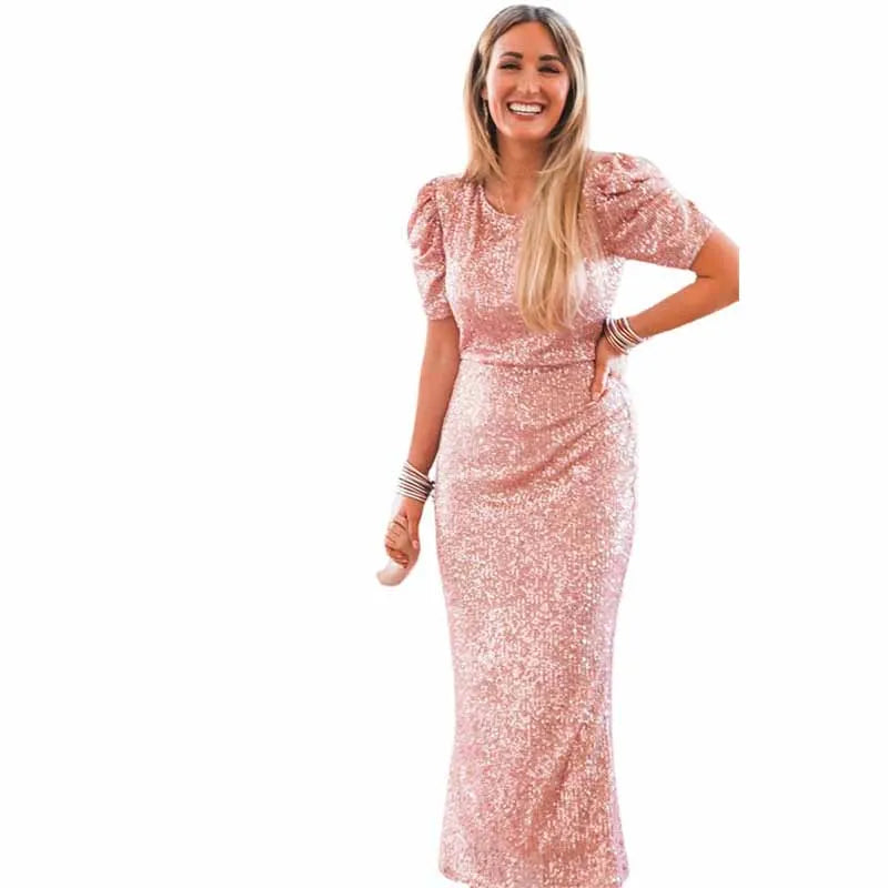 Mom Daughter Dresses Family Matching Outfits New Wedding Sequins Dress Kids Girls Fashion Short Sleeve Long Dress