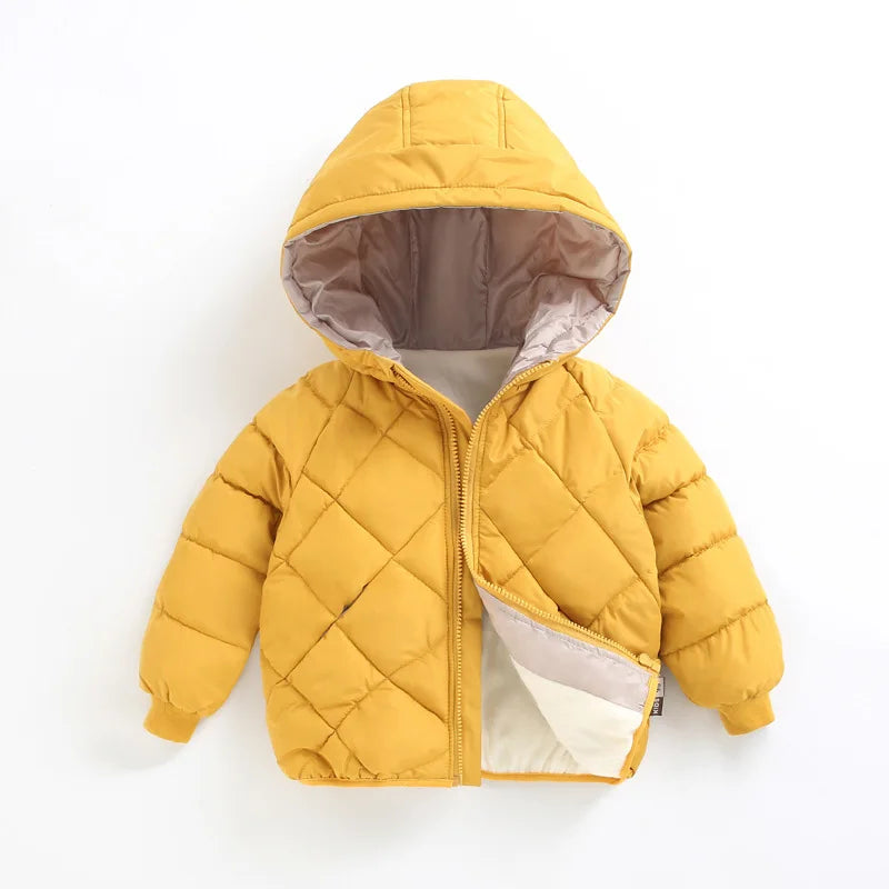 1-8 Years Spring Autumn Boys Girls Jacket Thick Fleece-lined Grid Design Hooded Coat For Kids Children Outdoor Outerwear