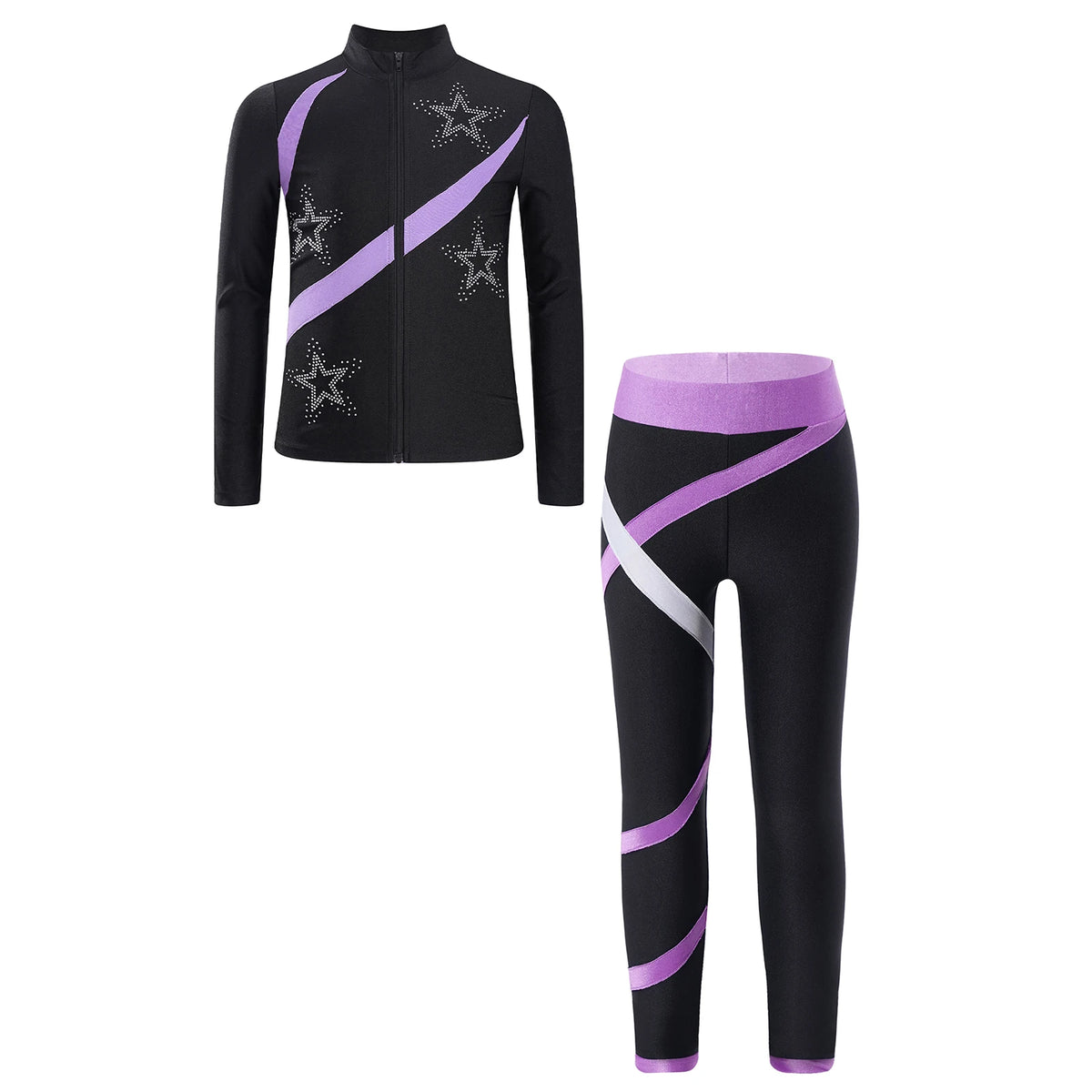 Kids Girls Sports Set Long Sleeve Zipper Sweatshirt with Leggings Children's Sport Suits for Workout Skating Gymnastics Outfits