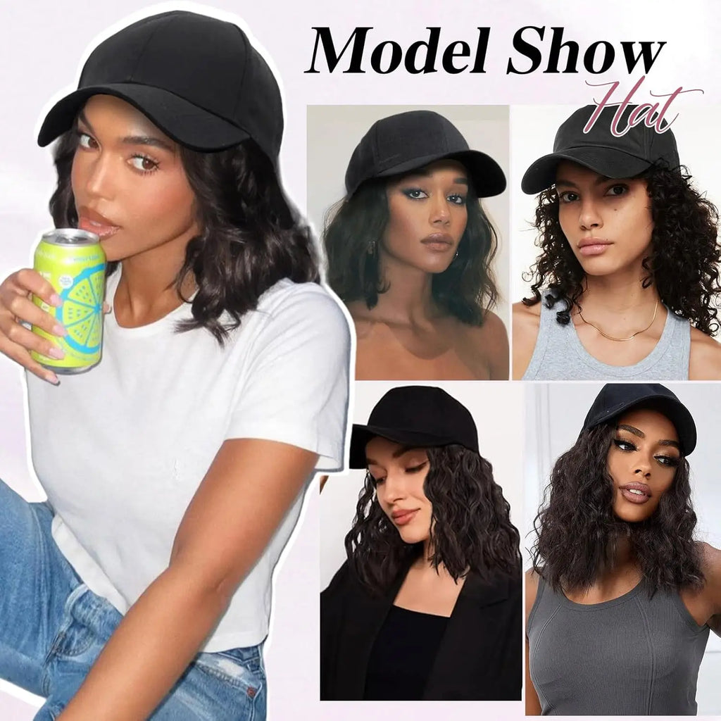 Hat Wig for Women Wig Cap with Curly Hair Extensions Hat with Hair Wave Adjustable Baseball Cap Wigs Synthetic Hat Wig