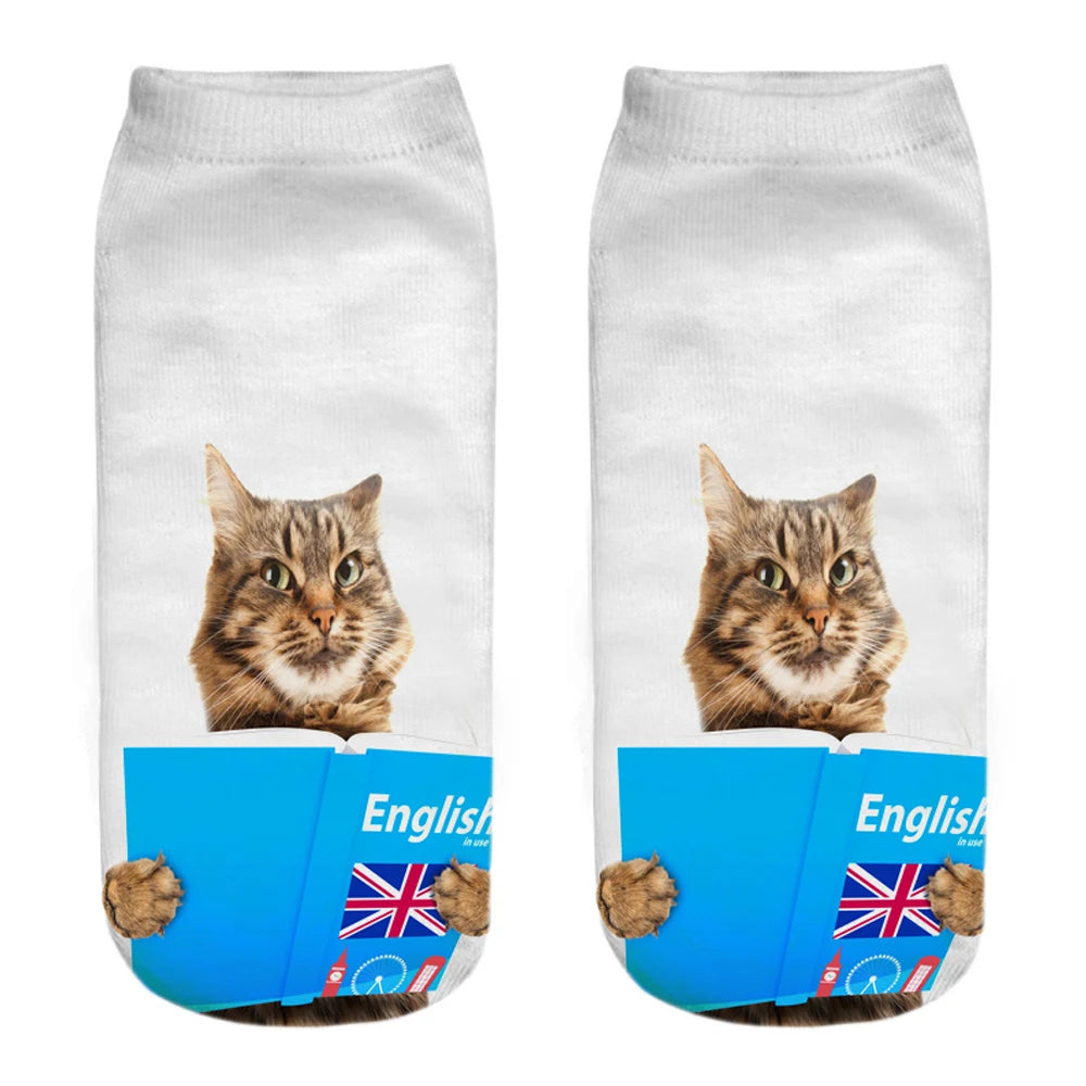 New Women Hot Sell 3D Printed Cool Fashion Funny Cats Cosplay Daily Life Story Socks Short Socks Art Novelty Xmas Gift Dropship