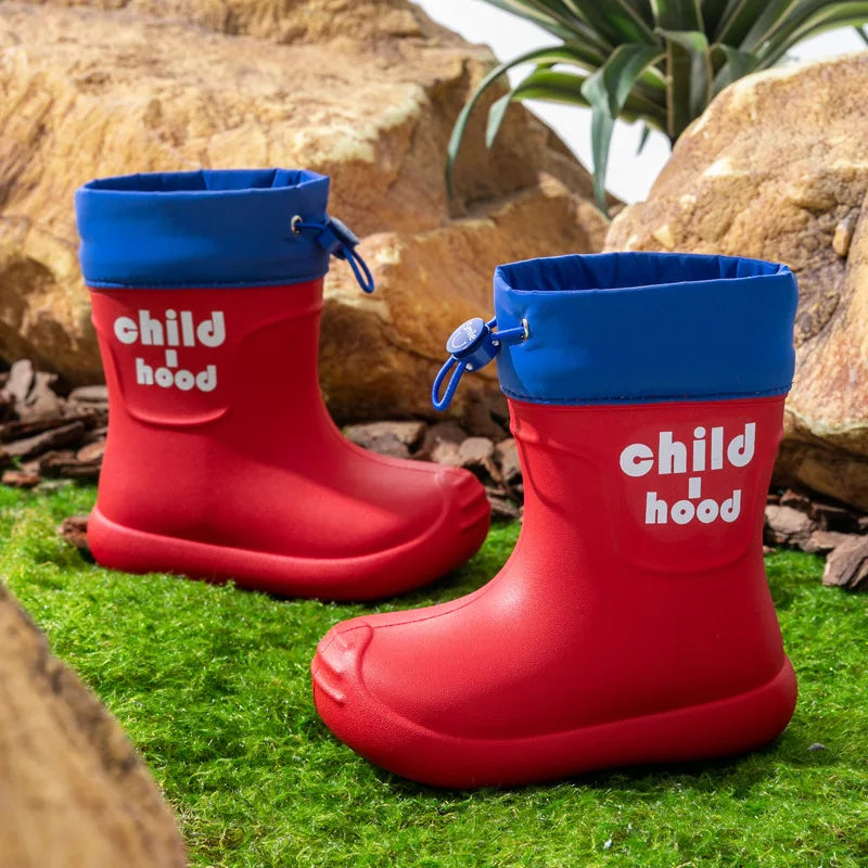 Summer Children's Rain Boots Kids Girls' Rain Shoes Waterproof Boys' High Tube Anti-slip EVA Boots Students' Baby Buckle Boots