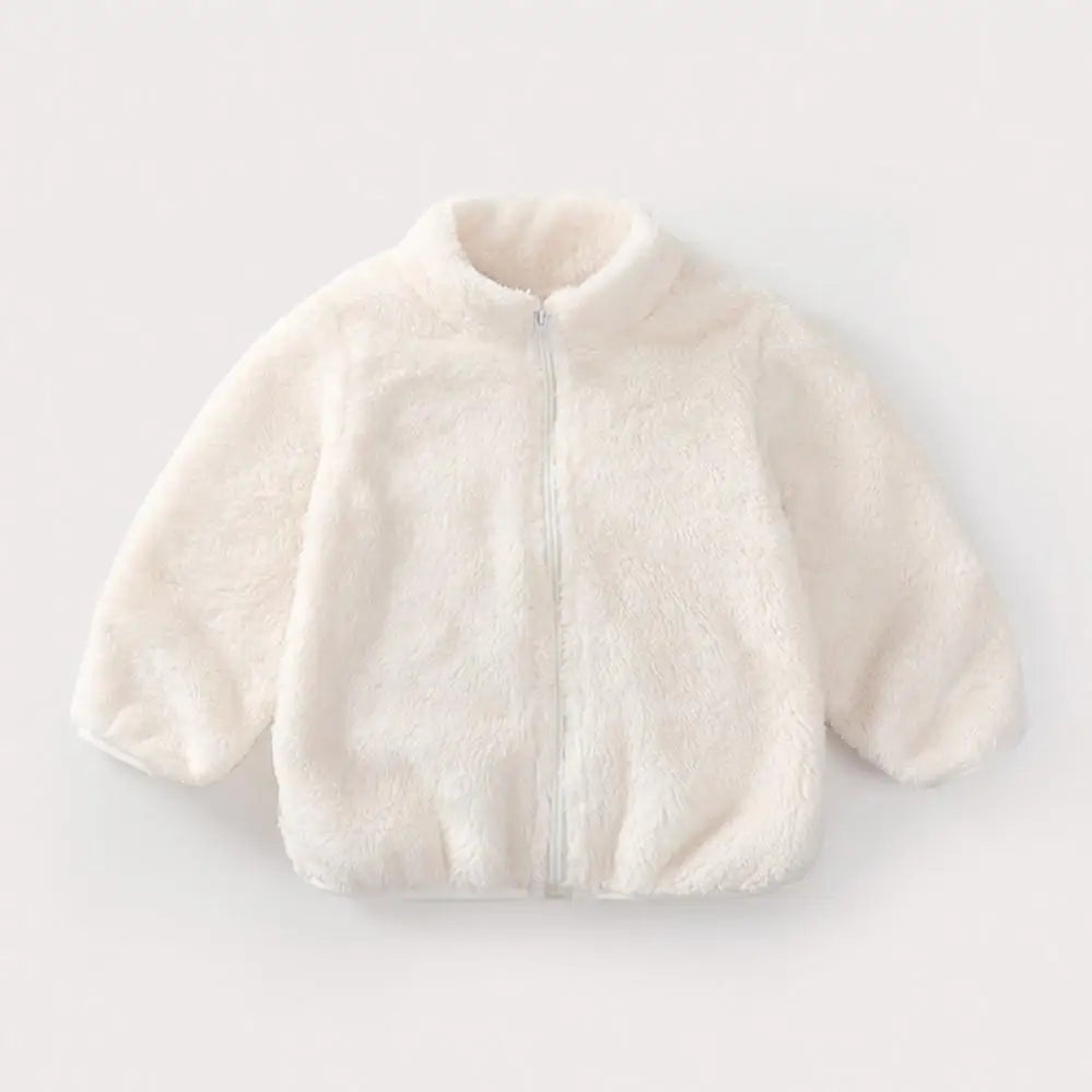 Baby Boys And Girls Plush Coat Solid Color Casual Kids Long Sleeve Outerwear Fall Winter Warm Plush Jacket Children's Clothing