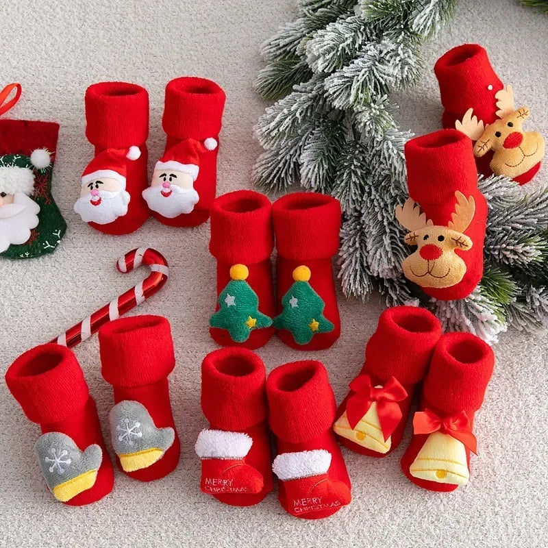 New Kids Christmas Cartoon Socks Girls Boys Non-slip Cotton Toddlers Socks Newborns Infants Short Socks Clothing Accessories