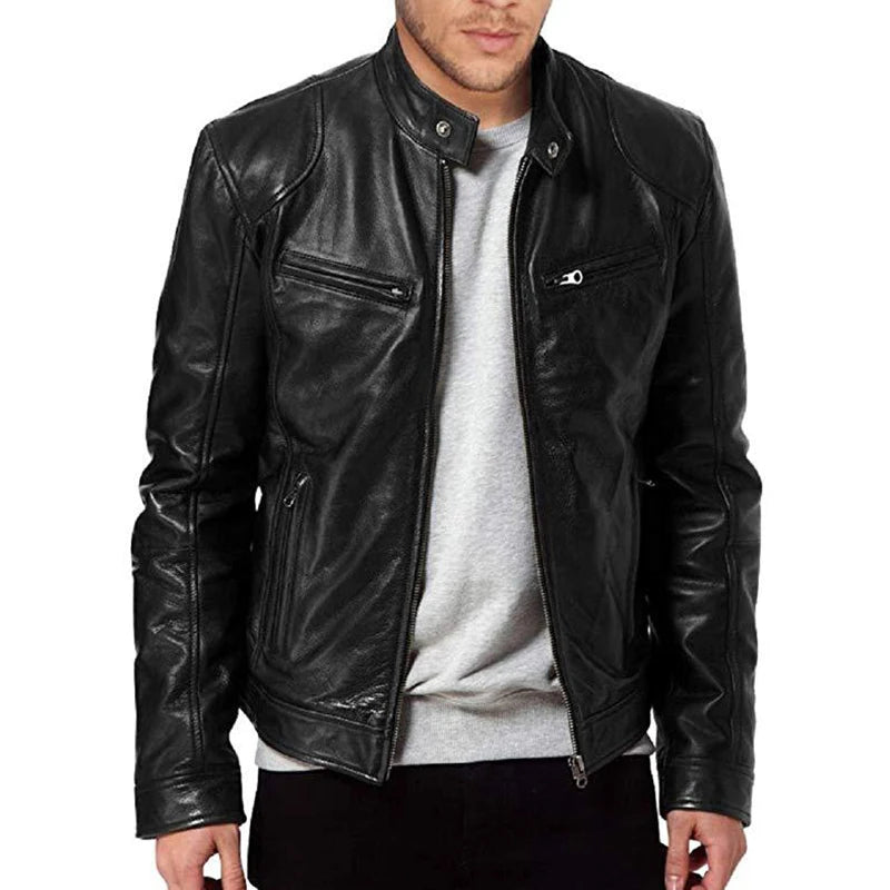 New Leather Jackets Man Bomber Motorcycle Biker Pu Leather Coat Spring Casual Loose Fit Faux Jacket Anti-wind Leather Coat Male