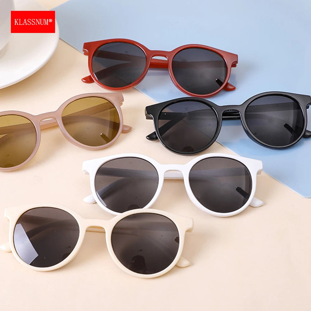KLASSNUM Kids Trendy Black Color Round Frame Sunglasses Vintage UV400 Lens Classic Sun Glasses for Children Boys Girls 2-8 Years