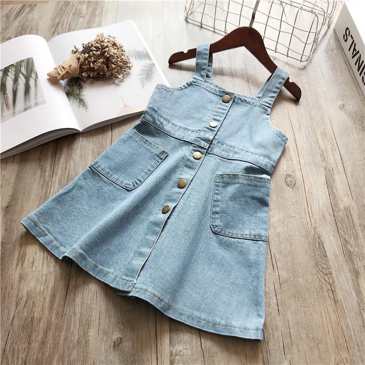 Kids Clothing 2026 Spring and Summer New Fashionable Girls Stylish Dress Denim Washed Suspender Dress