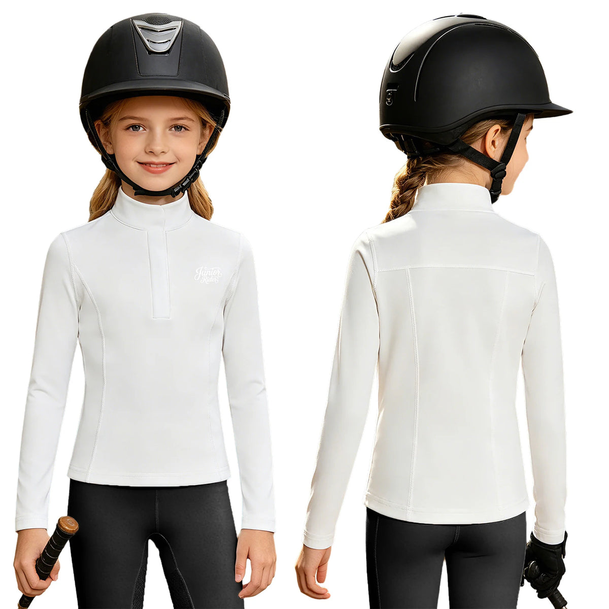 Kids Girls Horse Riding Sports Shirt Equestrian Clothes Long Sleeve Quick-dry Athletic Shirts Top for Horsemanship Workout Yoga