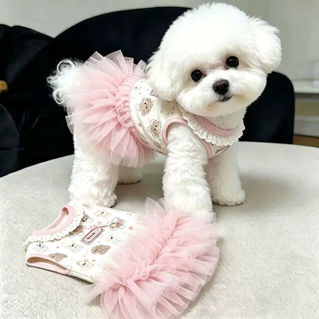 Cartoon Pet Products Dog Clothes Cute Bow Pet Dresses Summer Breathable Small Dog Clothing Teddy Sweet Skirt Pet Supplies