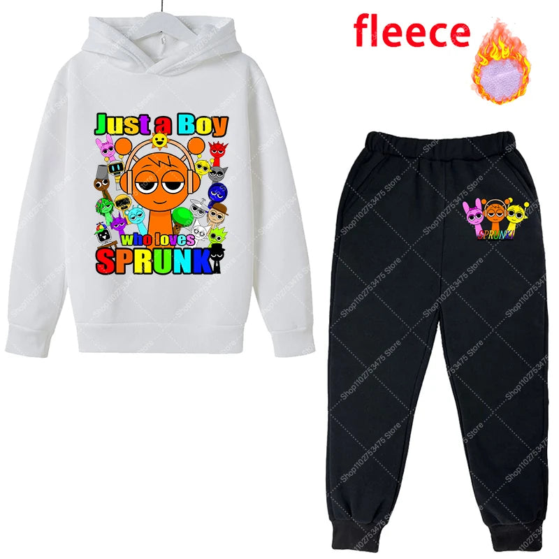 Sprunki Kids Anime Cute Hoodies Pants Set Children Autumn Winter Clothing Boy Girl Cartoon Hooded Top Fashion Trousers Gift 2025