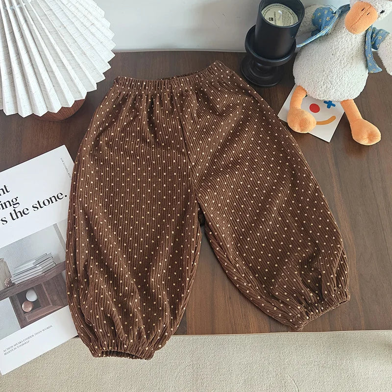 Baby Girls Pants Kids Full Printed Pant Corduroy Trousers Spring Autumn Children's Clothing Korean Style