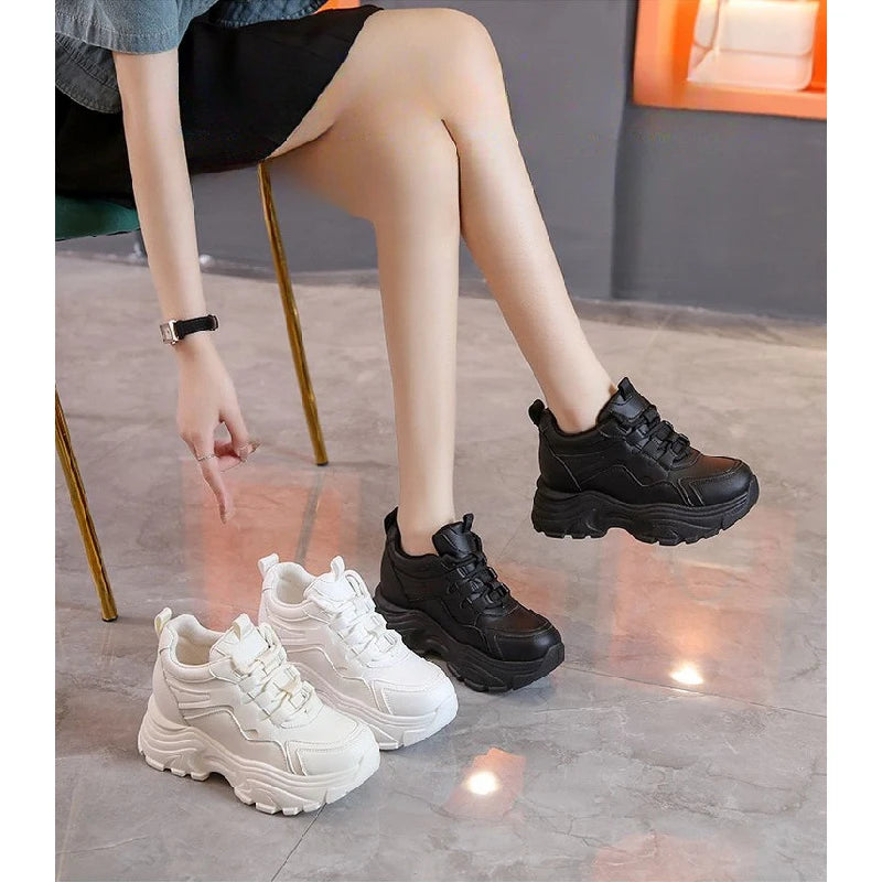 Women's Walking Sneakers, Lightweight Non-Slip High-Top Platform Chunky Sneakers, Elevator Shoes for Daily Wear & Fitness