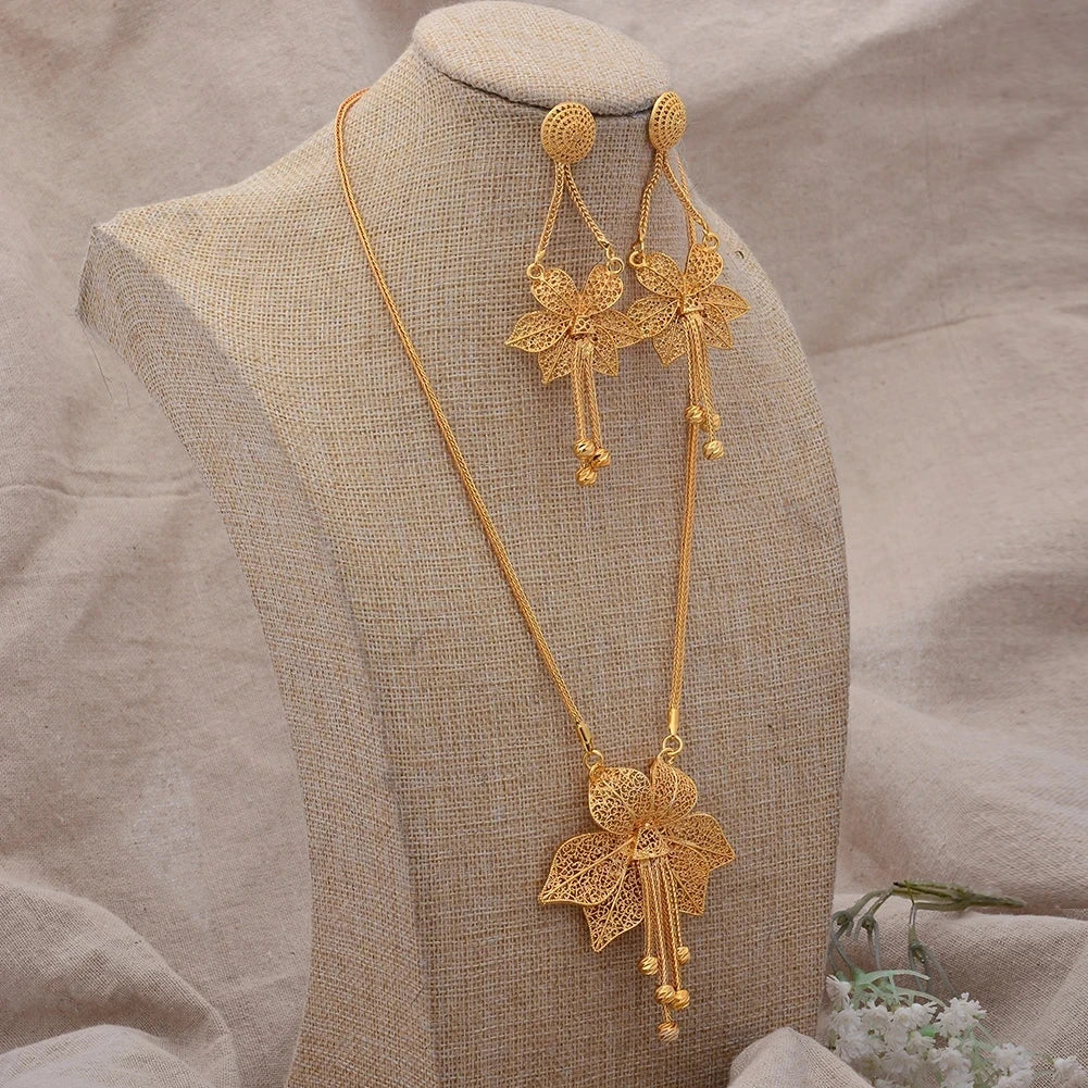 Women Jewelry Set Gold Plated High Quality Party African Bridal Flower Jewelry Set