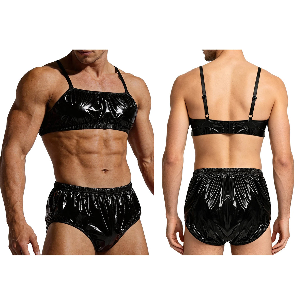 Mens 2 Piece Bathing Suit Waterproof Bikini Sets Adjustable Straps Cropped Cami Top with Briefs Swim Bottoms Swimsuit Beachwear