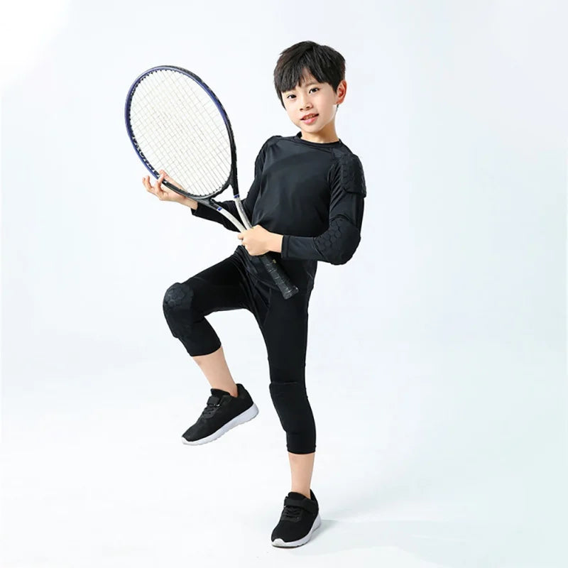 Kids Basketball Legging with Knee Pads Padded Sport Tights for Workout Training Running Capris Compression Pants